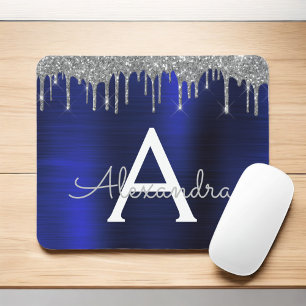 Mousepad Nome do Monograma de Minigrama Azul com Glitter Ma