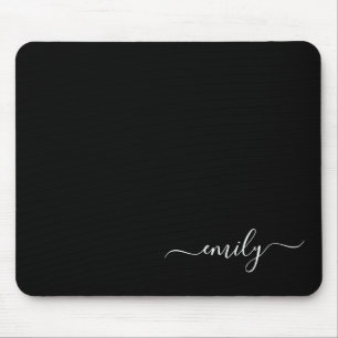 Mousepad Nome do Monograma de Script Moderno Preto e Branco