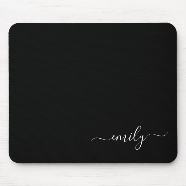 Mousepad Nome do Monograma de Script Moderno Preto e Branco (Frente)