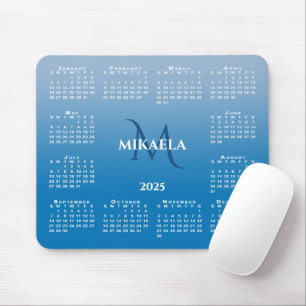 Mousepad Nome do Monograma do Calendário 2025 no Gradiente 