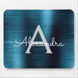 Mousepad Nome do Monograma do Folheto Informativo Azul Metá<br><div class="desc">Blue Faux escovado Metálico Metálico Sem Aço Inoxidável Nome Monograma Mousepad. Este monograma de Mousepad pode ser personalizado para incluir seu primeiro nome e inicial e é perfeito para a escola ou o escritório e faz um excelente de Natal ou Presente de Aniversário.</div>