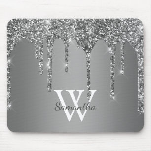 Mousepad Nome do Monograma do Folheto Sparkle do Silver Gli