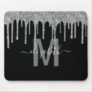 Mousepad Nome do Monograma do Glitter Drivers Chic Silver