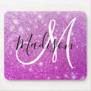 Mousepad Nome do Monograma do Glitter Purple Girls & Glam