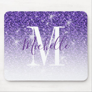 Mousepad Nome do Monograma do Glitter Sparkle Roxo