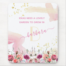 Mousepad Nome do Monograma do Jardim Floral Feminino   