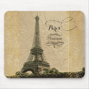 Mousepad Nome do Monograma do Mapa Vintage da Torre Eiffel