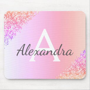 Mousepad Nome do Monograma do Pastel Sparkle Glitter