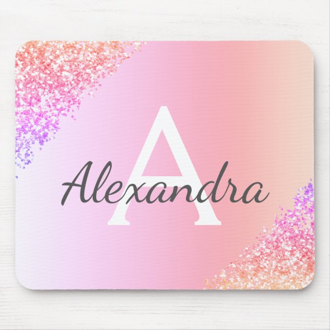 Mousepad Nome do Monograma do Pastel Sparkle Glitter (Frente)