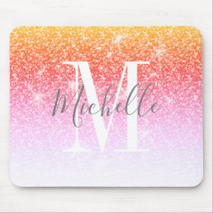 Mousepad Nome do Monograma do Rainbow Unicórn Pink Glitter