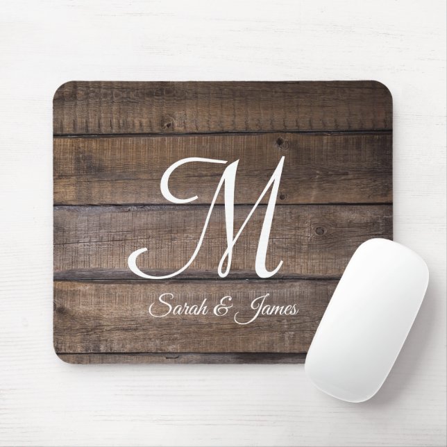 Mousepad Nome do Monograma do Script de Madeira Russo (Com mouse)