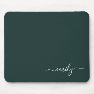 Mousepad Nome do Monograma do Script Moderno Verde Escuro
