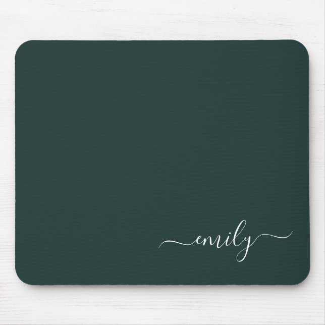 Mousepad Nome do Monograma do Script Moderno Verde Escuro (Frente)