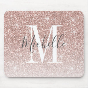 Mousepad Nome do Monograma do Sparkle Cor-de-Obra Cor-de-ro