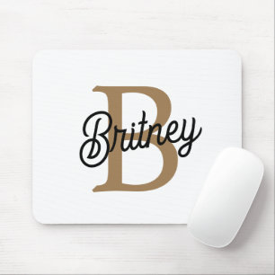 Mousepad Nome do Monograma Elegante Moderno Script Dourado