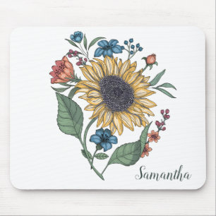 Mousepad Nome do Monograma Floral de Girassol