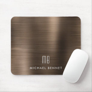 Mousepad Nome do Monograma Metálico Castanho de Bronze Ele