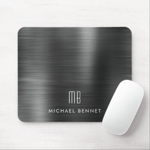 Mousepad Nome do Monograma Metálico Preto Elegante