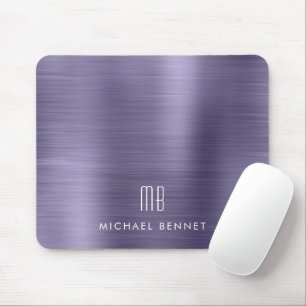Mousepad Nome do Monograma Metálico Roxo Elegante