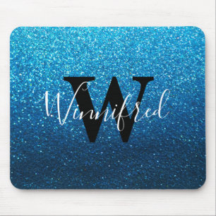 Mousepad Nome do Monograma Minigráfico de Brilhos Azuis