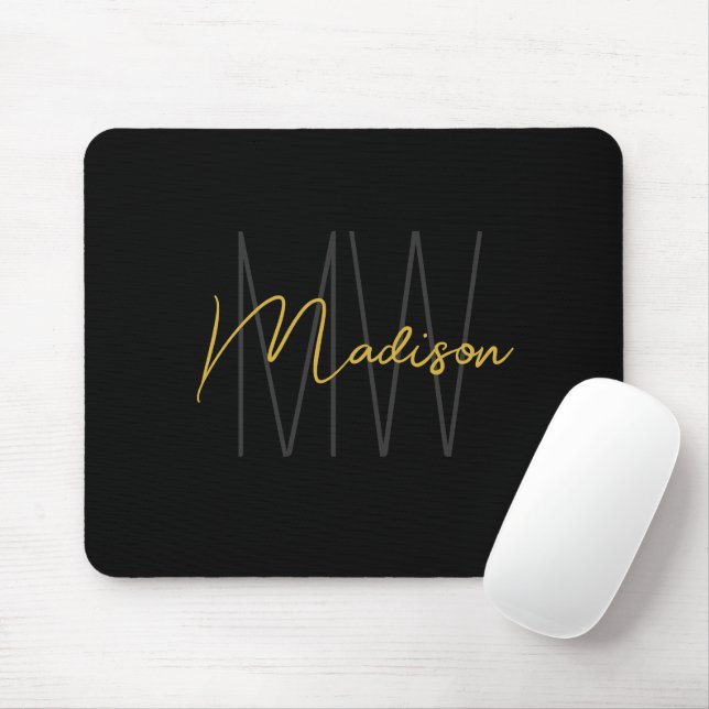 Mousepad Nome do Monograma Moderno - Script Preto (Com mouse)