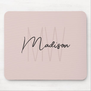 Mousepad Nome do Monograma Moderno - Script Rosa Esmaecido