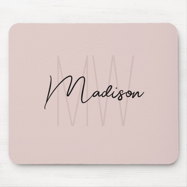 Mousepad Nome do Monograma Moderno - Script Rosa Esmaecido (Frente)