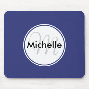 Mousepad Nome do Monograma Personalizado Circular Azul Sóli