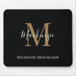Mousepad Nome do Monograma Personalizado Dourado Elegante<br><div class="desc">Pad de Mouse Personalizado com Nome de Monograma Dourado Elegante Preto</div>