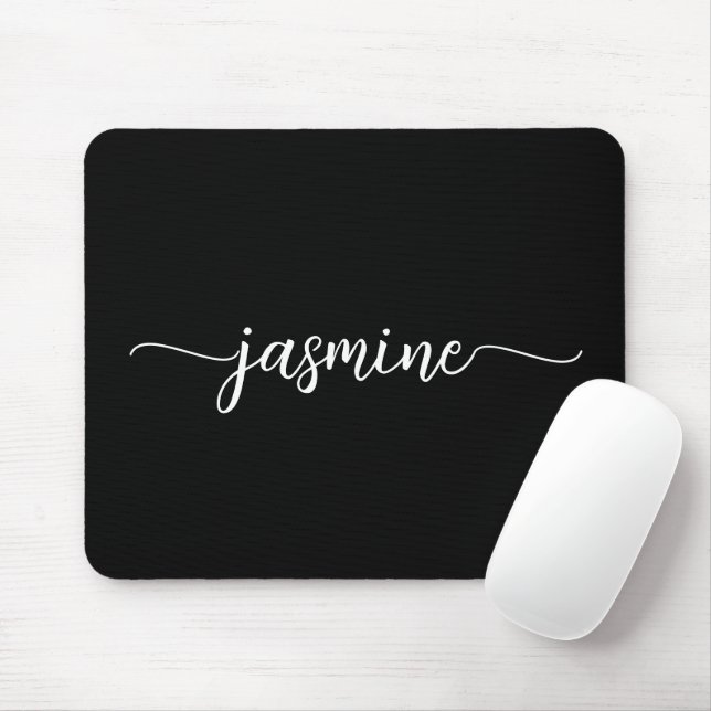 Mousepad Nome do Monograma Personalizado Preto Simples (Com mouse)