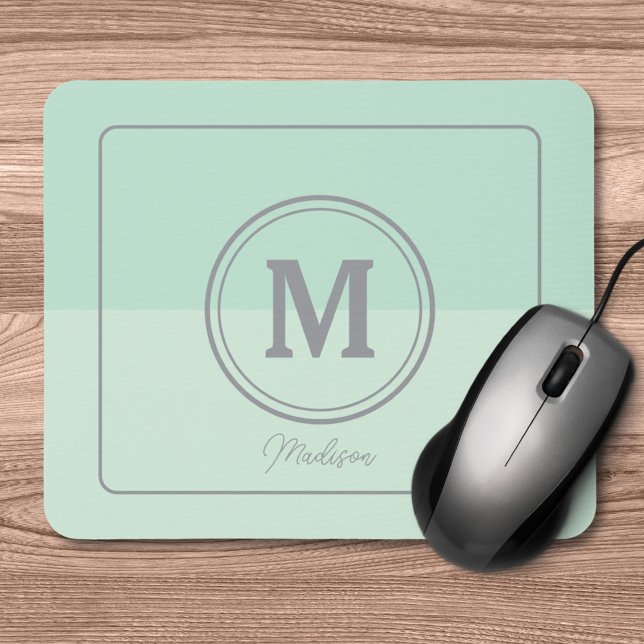Mousepad Nome do Monograma Personalizado Verde do Seafoam (Criador carregado)