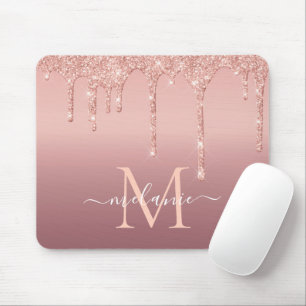 Mousepad Nome do Monograma Rosa de Texto Blush Glitter Spar