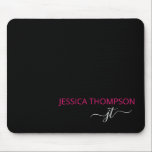 Mousepad Nome do Monograma Simples de Script Rosa Quente Mo<br><div class="desc">Nome simples de script monograma personalizado e inicial, preto-e-rosa-quente, na moda-preto, moderno e elegante, Adicione seu nome com Iniciais de Cinza-menina. Este bloco de notas personalizado é perfeito para Doce 16, 1rua, 21ruas, 30, 40º, 50º, 60º, 70, Festa de aniversário, Casamentos, Favor do Partido, Presente de Férias, Quinceanera, Graduação, Chá...</div>