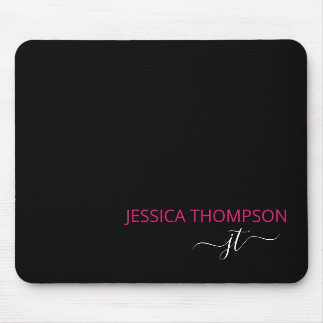 Mousepad Nome do Monograma Simples de Script Rosa Quente Mo (Frente)