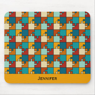 Mousepad Nome do Padrão de Peças do Quebra-cabeça do Vintag