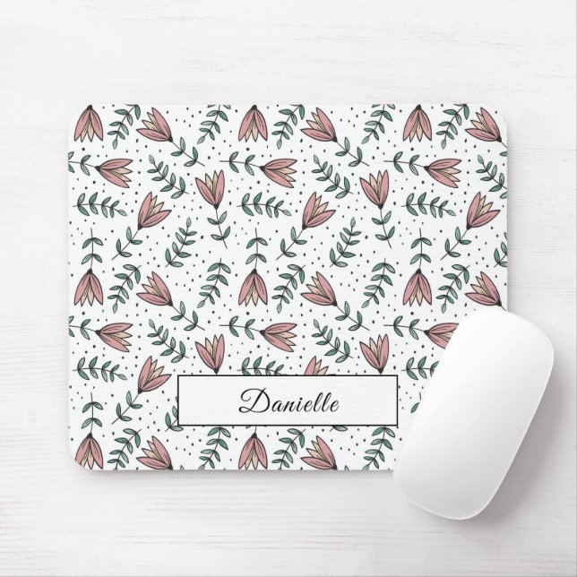 Mousepad Nome do Padrão Floral Rosa Moderno (Com mouse)