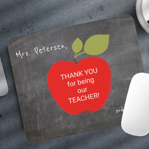 Mousepad Nome do professor Quadro negro de maçã vermelha