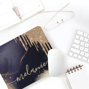 Mousepad Nome do Script de Tinta Escura Dourada Glamorous G