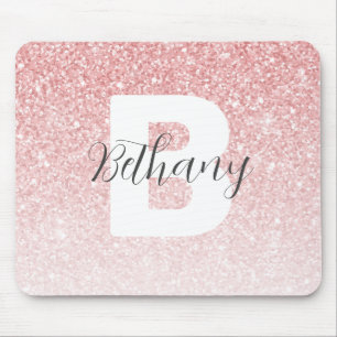 Mousepad Nome do Script do Monograma do Glitter Rosa Girass