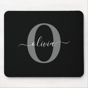 Mousepad Nome do script do monograma personalizado Cinza br