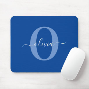 Mousepad Nome do Script Monograma Personalizado Branco Azul