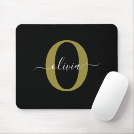Mousepad Nome do Script Monograma Personalizado Branco Pret