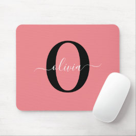 Mousepad Nome do Script Monograma Personalizado Cor-de-rosa