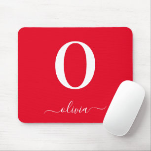 Mousepad Nome do Script Monograma Personalizado Vermelho e
