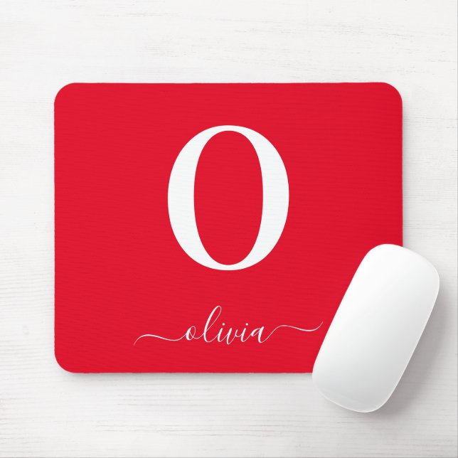 Mousepad Nome do Script Monograma Personalizado Vermelho e  (Com mouse)