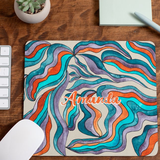 Mousepad Nome do Script Wavy Roxo Azul Laranja Roxo (Front)