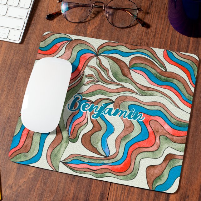 Mousepad Nome do Script Wavy Verde Vermelho Verde Azul Retr (Front)