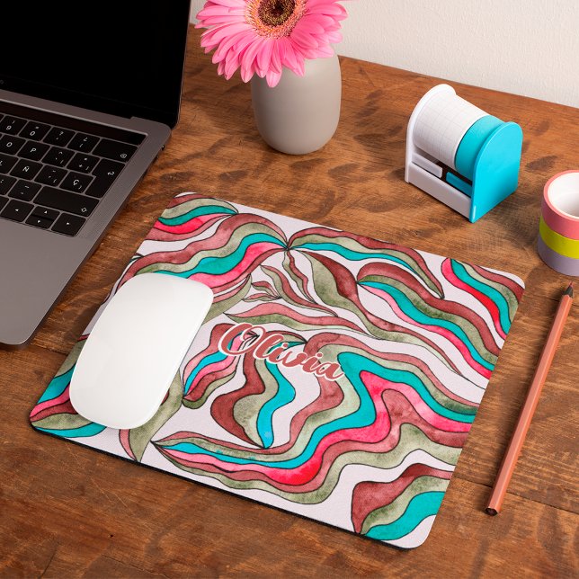 Mousepad Nome do Script Wavy Wavy da Borgonha Rosa Hot Groo (Front)