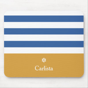 Mousepad Nome Dourado e margarida das faixas horizontais az