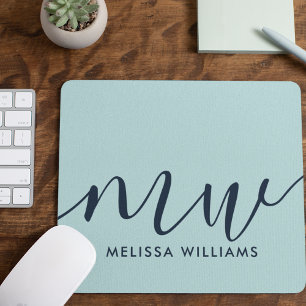 Mousepad Nome e Iniciais do Monograma Azul em Pó Minimalist
